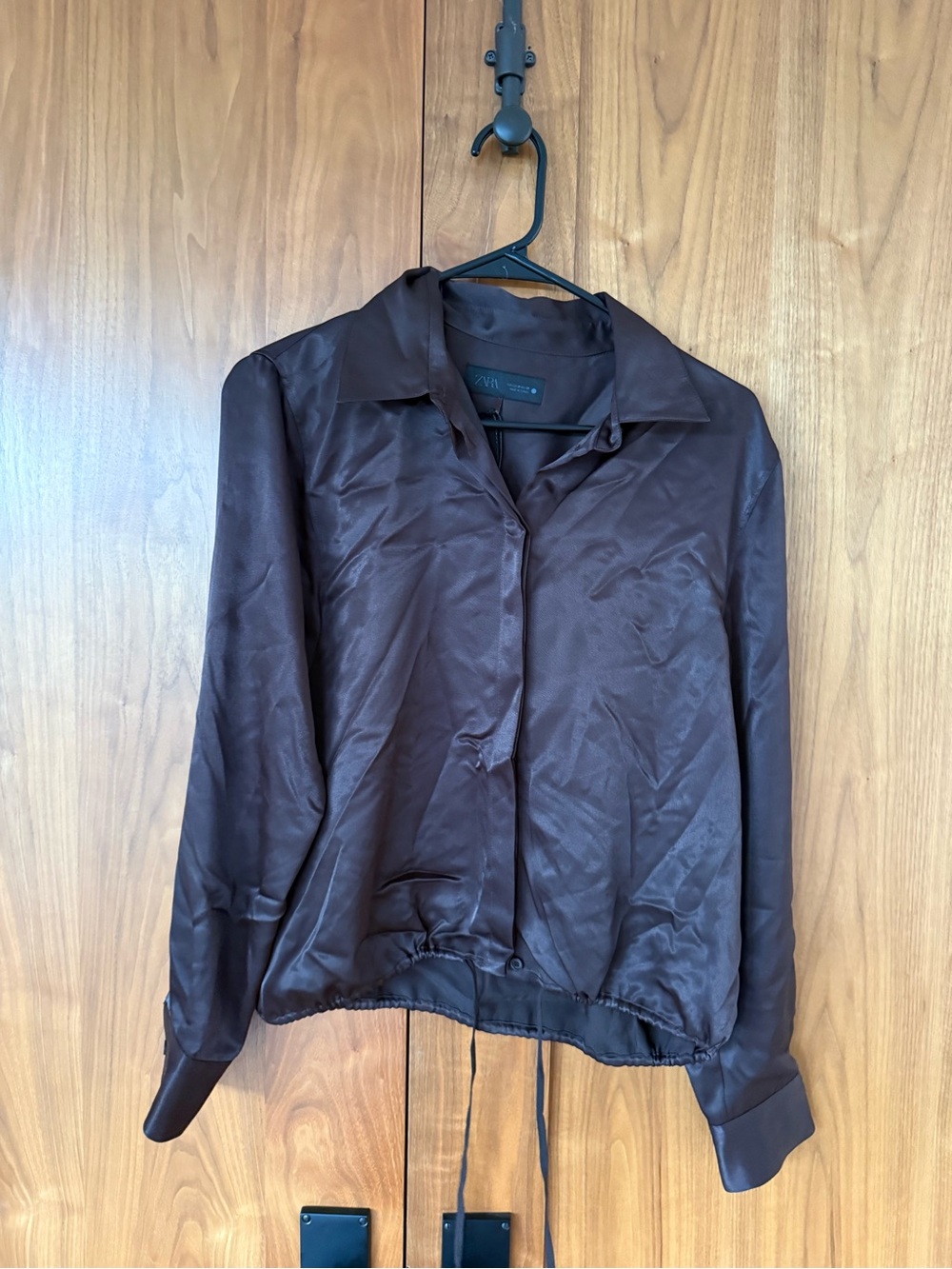 Women's Satin button up in Deep Brown